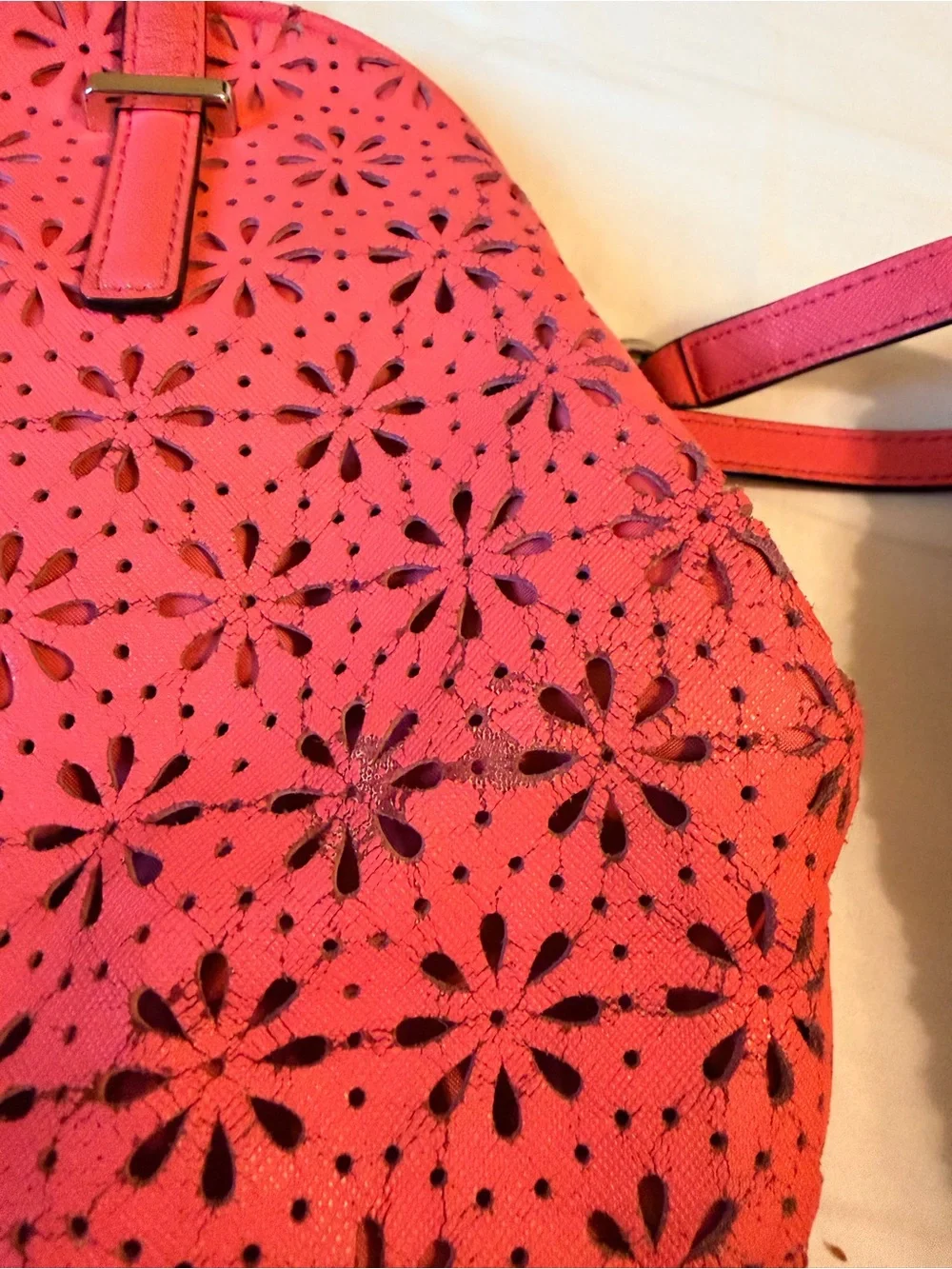 Vintage kate spade Coral Pink Laser-Cut Floral Shoulder Bag